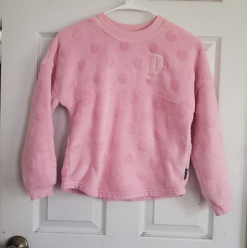 Disney Spirit Jersey Pink Polka Dot Fleece Pullover Sweatshirt, Kids Size 7/8